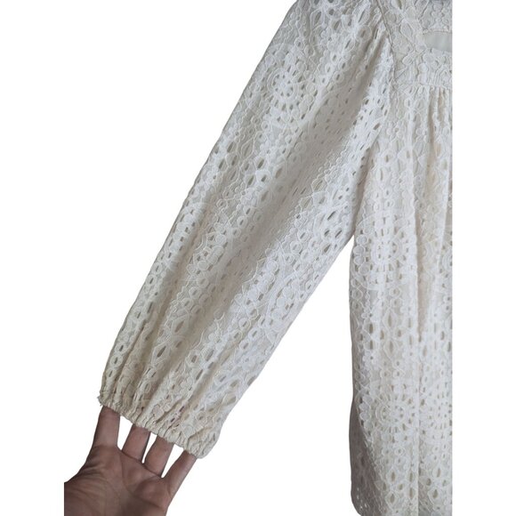 Lauren Conrad Off-white Crochet Cottagecore Boho Peasant Top Square Neckline szS - Picture 3 of 10